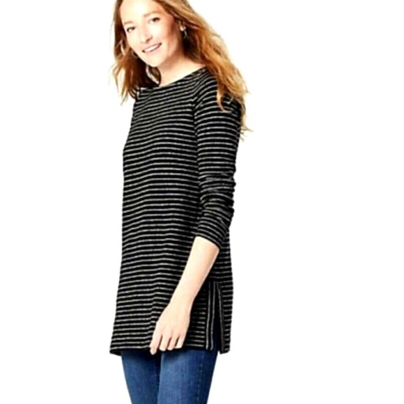J. Jill Black and White Striped textured sweater tunic - Picture 2 of 7